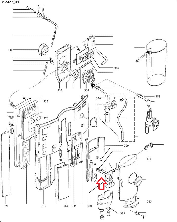Jura S7-S8-S9-X90-X95 Dispensing Spout Fluid Connector Diagram